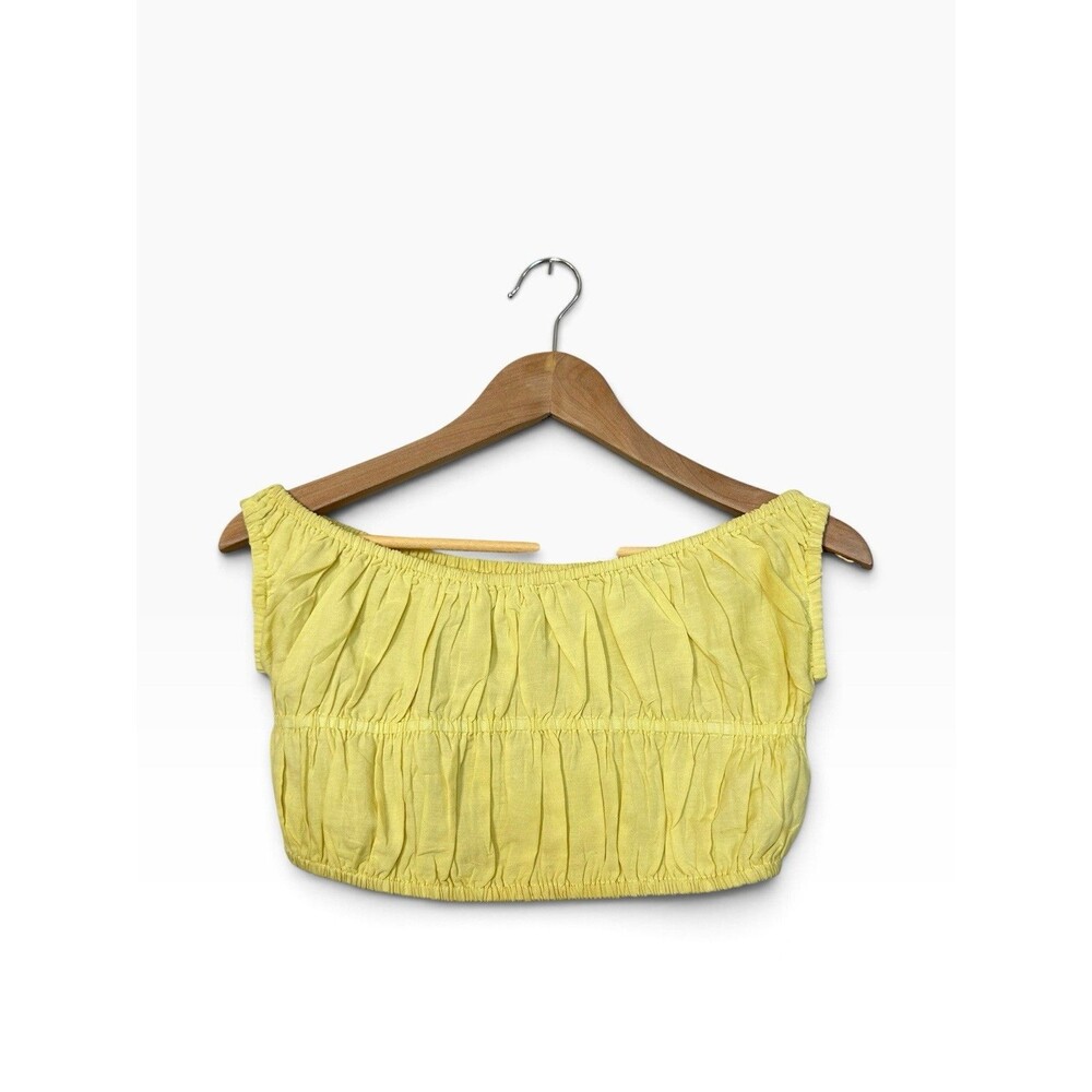 Gimaguas Antonia Crop Top Womens S Lime Yellow Off Shoulder Ruched Cotton Y2K